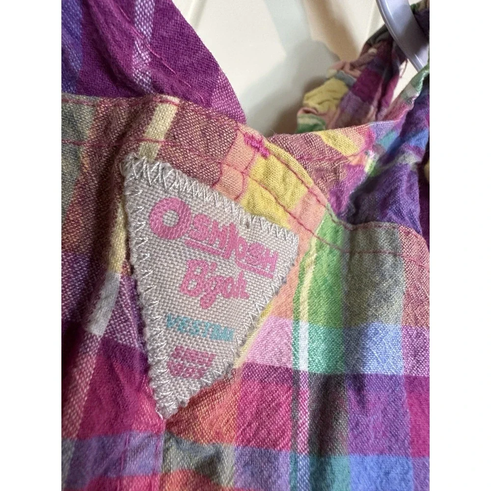 OshKosh Bgosh Toddler Girls Plaid Overall Dress Sz‎ 12 M Cotton Jumper